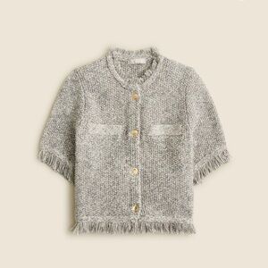 J. Crew Gray Fringe-Trim Cardigan